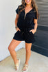 Textured Half Zip Kangaroo Pocket Drawstring Shorts Set