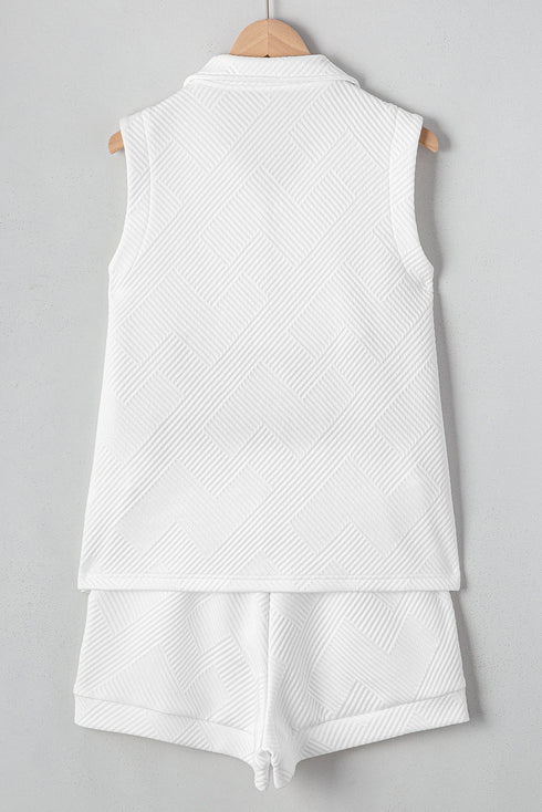 Textured Half Zip Tank Drawstring Short Sets
