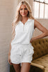 Textured Half Zip Tank Drawstring Short Sets
