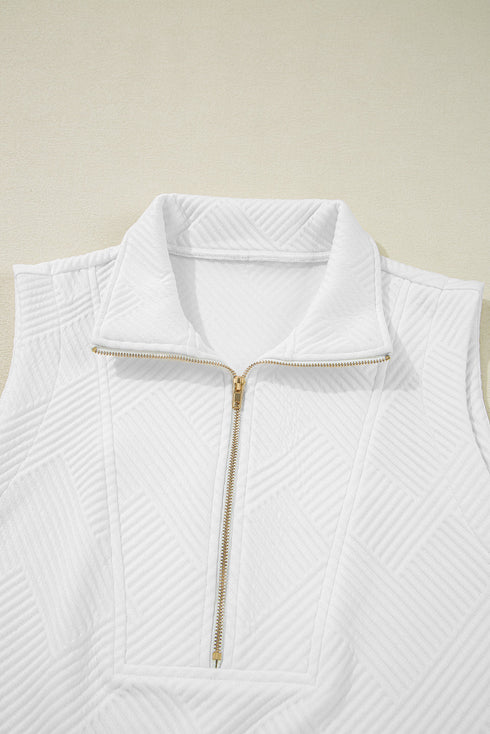 Textured Half Zip Tank Drawstring Short Sets