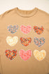 Textured Heart Applique Raw Edge Crew Neck Sweatshirt
