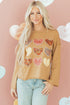 Textured Heart Applique Raw Edge Crew Neck Sweatshirt