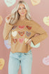 Textured Heart Applique Raw Edge Crew Neck Sweatshirt