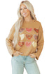 Textured Heart Applique Raw Edge Crew Neck Sweatshirt