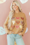 Textured Heart Applique Raw Edge Crew Neck Sweatshirt