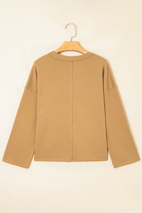 Textured Heart Applique Raw Edge Crew Neck Sweatshirt