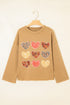 Textured Heart Applique Raw Edge Crew Neck Sweatshirt