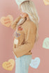 Textured Heart Applique Raw Edge Crew Neck Sweatshirt