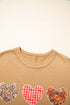 Textured Heart Applique Raw Edge Crew Neck Sweatshirt