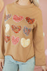 Textured Heart Applique Raw Edge Crew Neck Sweatshirt