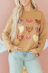 Textured Heart Applique Raw Edge Crew Neck Sweatshirt