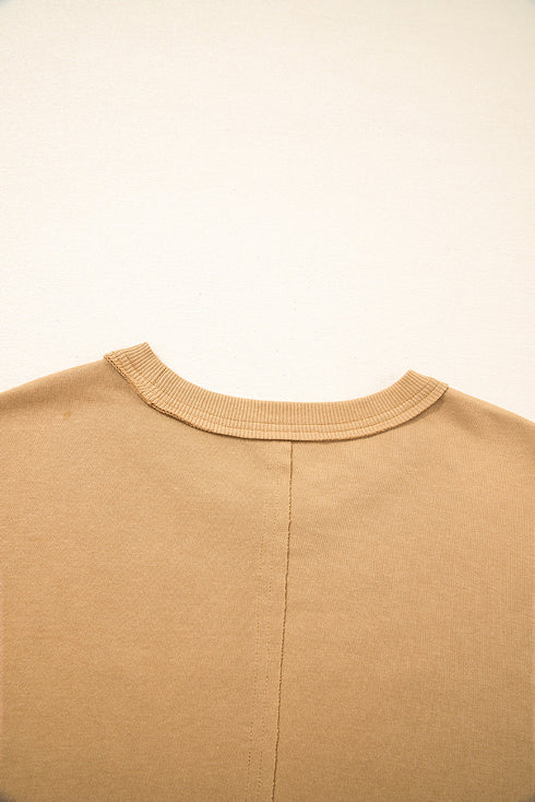 Textured Heart Applique Raw Edge Crew Neck Sweatshirt