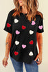 Textured Heart Applique Short Sleeve Crew Neck Tee