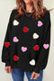 Textured Heart Motif Relaxed Fit Pullover Sweatshirt