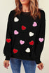 Textured Heart Motif Relaxed Fit Pullover Sweatshirt