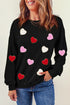Textured Heart Motif Relaxed Fit Pullover Sweatshirt