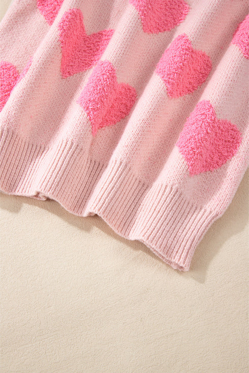 Textured Heart Pattern Relaxed Fit Knit Sweater