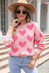 Textured Heart Pattern Relaxed Fit Knit Sweater