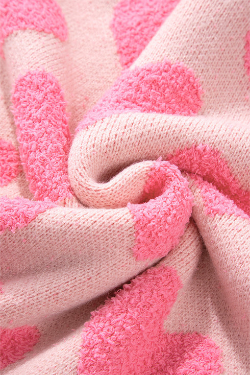 Textured Heart Pattern Relaxed Fit Knit Sweater