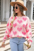 Textured Heart Pattern Relaxed Fit Knit Sweater