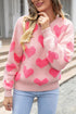 Textured Heart Pattern Relaxed Fit Knit Sweater