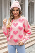 Textured Heart Pattern Relaxed Fit Knit Sweater