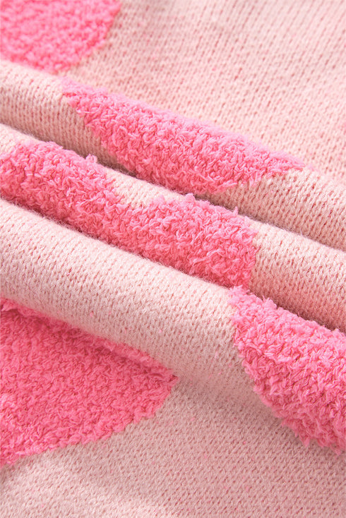 Textured Heart Pattern Relaxed Fit Knit Sweater