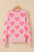 Textured Heart Pattern Relaxed Fit Knit Sweater