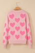 Textured Heart Pattern Relaxed Fit Knit Sweater