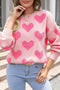 Textured Heart Pattern Relaxed Fit Knit Sweater