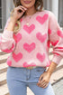 Textured Heart Pattern Relaxed Fit Knit Sweater