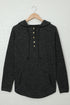 Textured Heathered Button Front Henley Hooded Pullover