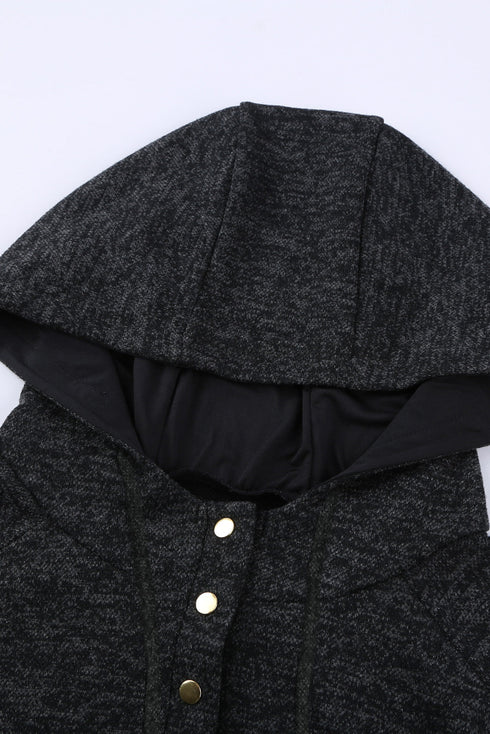 Textured Heathered Button Front Henley Hooded Pullover