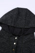 Textured Heathered Button Front Henley Hooded Pullover