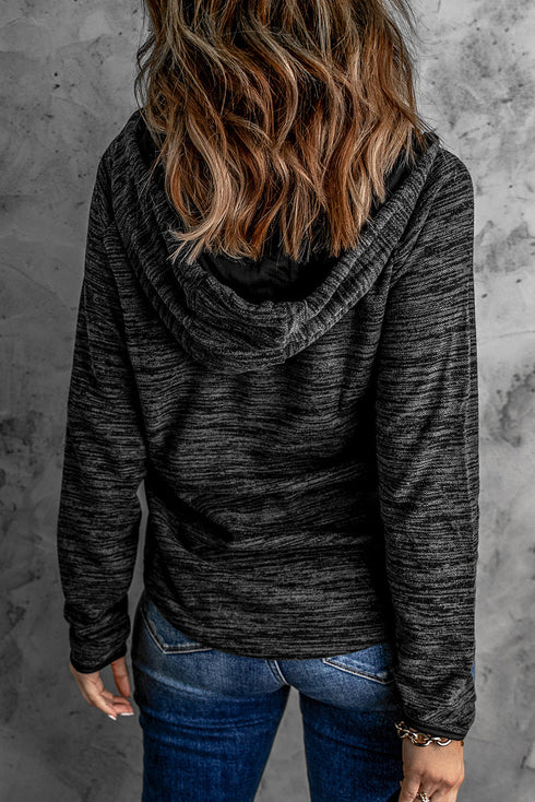 Textured Heathered Button Front Henley Hooded Pullover