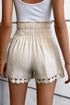 Textured High Waist Knotted Lace Hem Frilled Casual Shorts