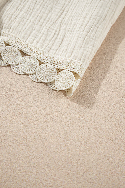 Textured High Waist Knotted Lace Hem Frilled Casual Shorts