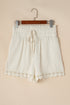 Textured High Waist Knotted Lace Hem Frilled Casual Shorts