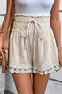 Textured High Waist Knotted Lace Hem Frilled Casual Shorts