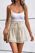 Textured High Waist Knotted Lace Hem Frilled Casual Shorts