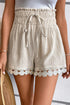 Textured High Waist Knotted Lace Hem Frilled Casual Shorts