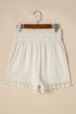 Textured High Waist Knotted Lace Hem Frilled Casual Shorts