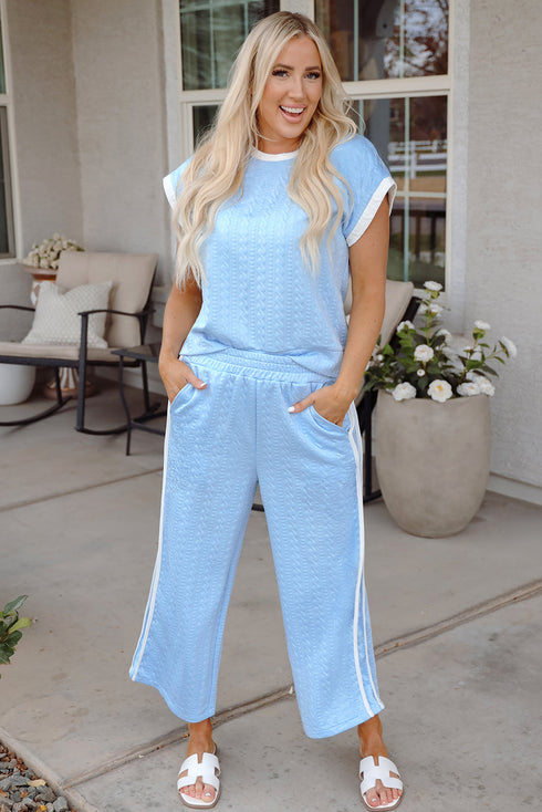 Textured High Waist Wide Leg Tank Top Pant Set