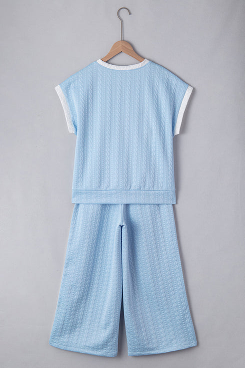 Textured High Waist Wide Leg Tank Top Pant Set