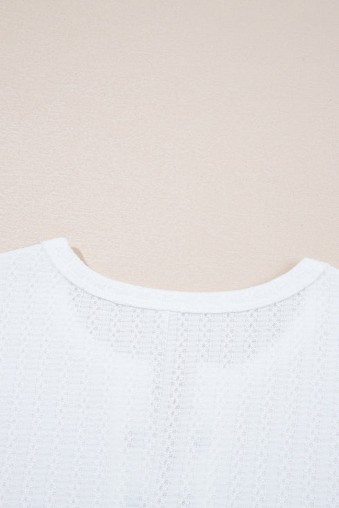 Textured Hollow Grommet Placket Short Sleeve Casual Top