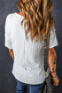 Textured Hollow Grommet Placket Short Sleeve Casual Top