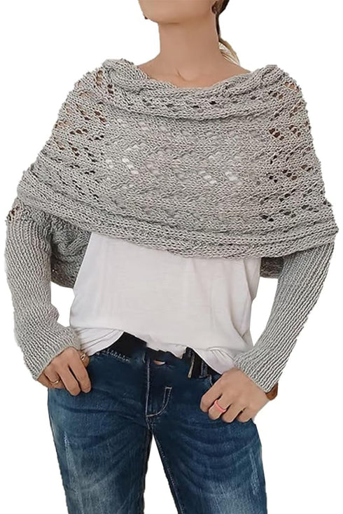 Textured Hollowed Knit Cross Detail Sleeve Scarf