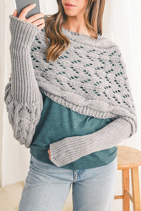 Textured Hollowed Knit Cross Detail Sleeve Scarf