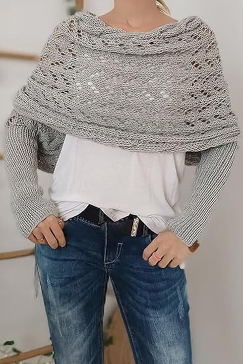 Textured Hollowed Knit Cross Detail Sleeve Scarf