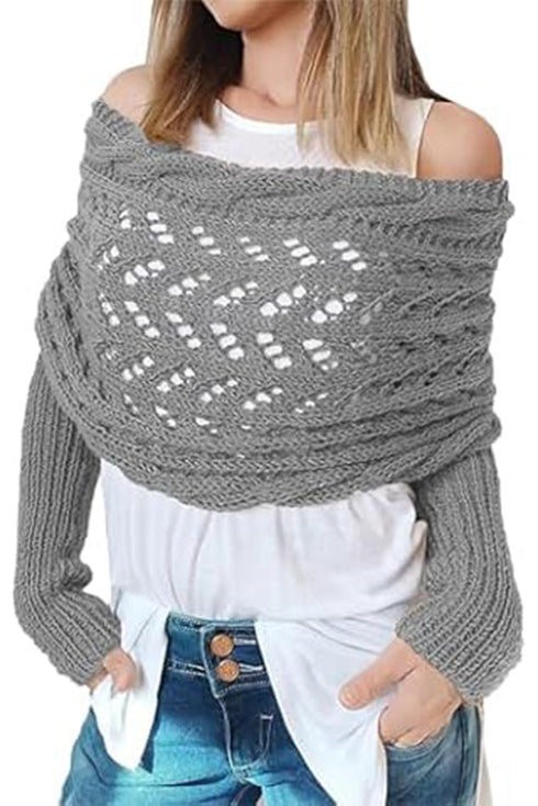 Textured Hollowed Knit Cross Detail Sleeve Scarf